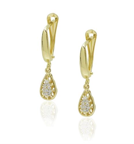 עיגולי יהלומים טיפה מעוטרים נתלים מזהב