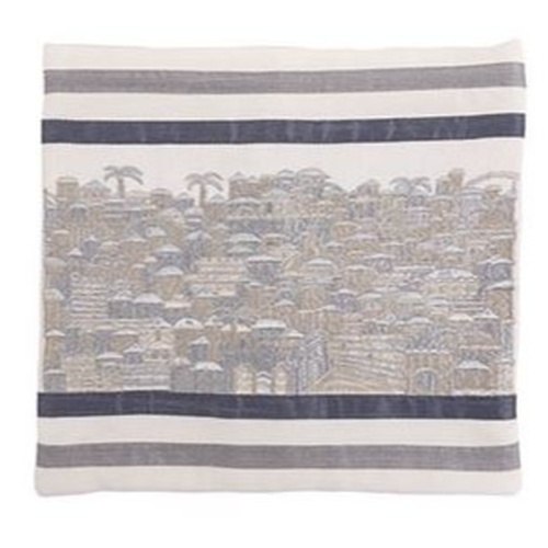 כיסוי תפילין רקמה מלאה דגם ירושלים כסוף