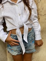 חולצת קשירה מכופתרת 2-16 לבן