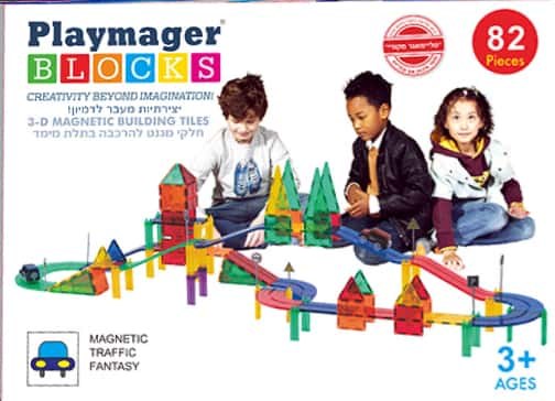 משחק מגנטים מסלול מכוניות 82 חלקים playmager