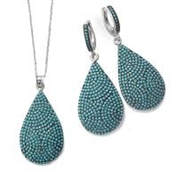 סט עגילים ותליון כסף משובצים אבני זרקון כחולות S1519 | תכשיטי כסף 925 | תכשיטים לאירועים