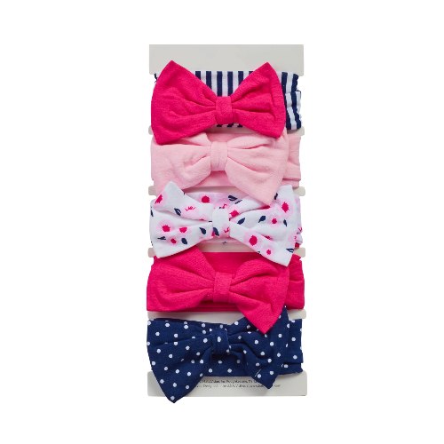 סט חמישיית סרטי שיער פרחים לבן-ורוד