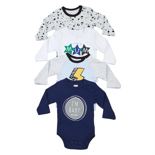 סט 4 בגדי גוף לבן/שחור לבן לבן/תכלת נייבי