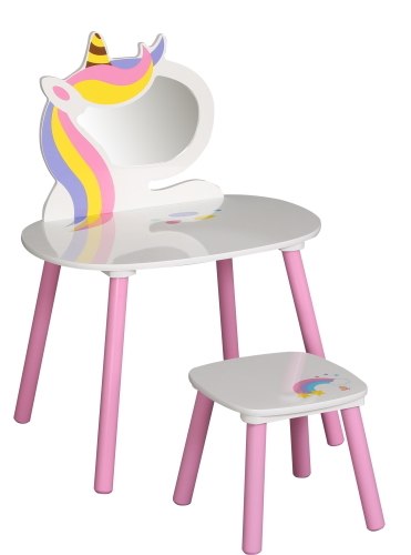 שולחן חד קרן עם כסא ומראה