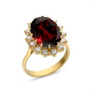 טבעת זהב 14K משובצת זרקונים ואבן גרנט