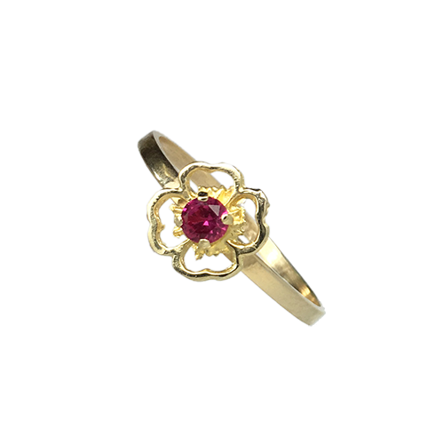 טבעת ילדות ונערות זהב צהוב 14K זירקון בורדו OP09140014540