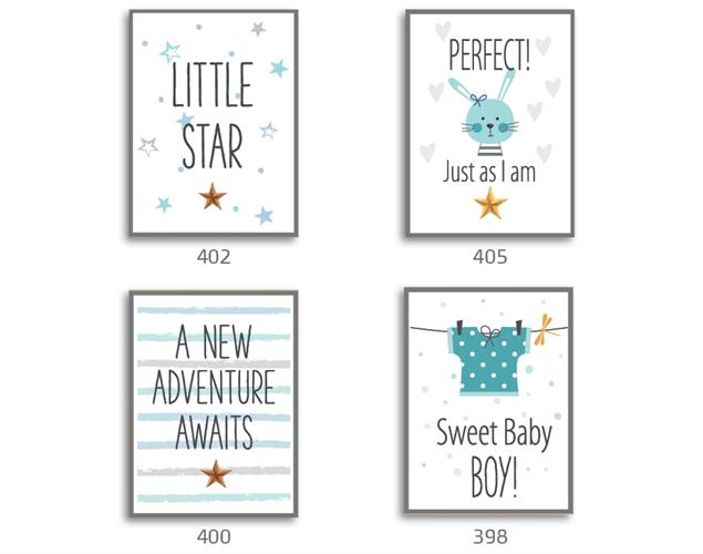 סט של 4 תמונות השראה מעוצבות לתינוקות, לסלון, חדר שינה, מטבח, ילדים - תמונות השראה ''בייבי בוי''