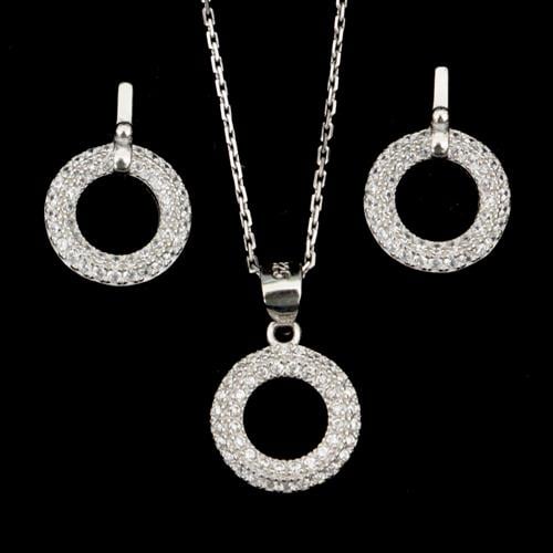 סט כסף עגילים ותליון משובץ זרקונים S1310