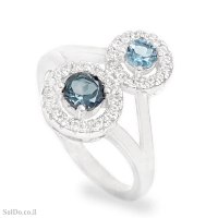 טבעת מכסף משובצת אבני בלו טופז ואבני זרקון RG6338 | תכשיטי כסף 925 | טבעות כסף