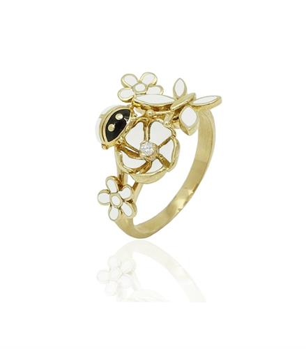 טבעת זהב מלאת נוכחות לאישה עם זרקון