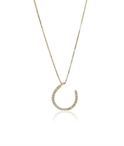 שרשרת פרסה | תליון פרסה זהב ויהלומים 0.18 קראט בזהב צהוב