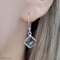 עגילים מכסף תלויים משובצים מיסטיק טופז  A8991 | תכשיטי כסף | עגילי כסף