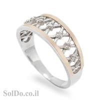 טבעת כסף מצופה זהב 9K משובצת אבני זרקון  RG8631 | תכשיטי כסף | טבעות כסף