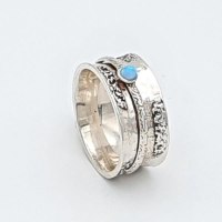 טבעת כסף טהור מסתובבת עם אבן אופל R-41