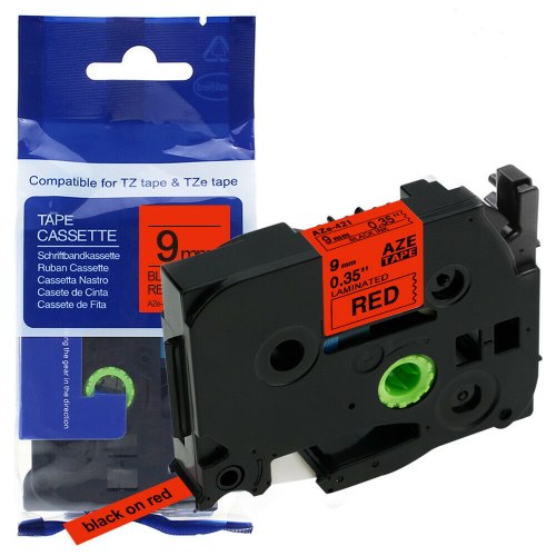 סרט סימון תואם שחור על רקע אדום Brother Compatible TZe-421 9mmx8m