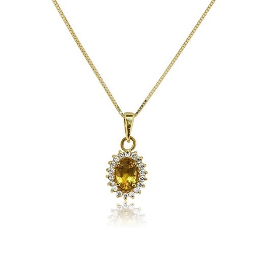 שרשרת ותליון דגם דיאנה בזהב 14 קאראט משובץ אבן חן 1 קראט ו -0.24 קראט יהלומים