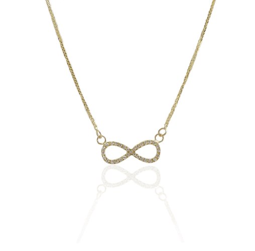 שרשרת זהב אינפיניטי יהלומים 0.20 קראט │ שרשרת אינפיניטי משובצת יהלומים │ תליון אינסופ