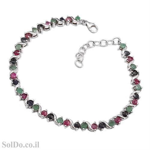 צמיד מכסף משובץ אבני רובי, אמרלד וספיר Z3097 | תכשיטי כסף 925 | צמידי כסף
