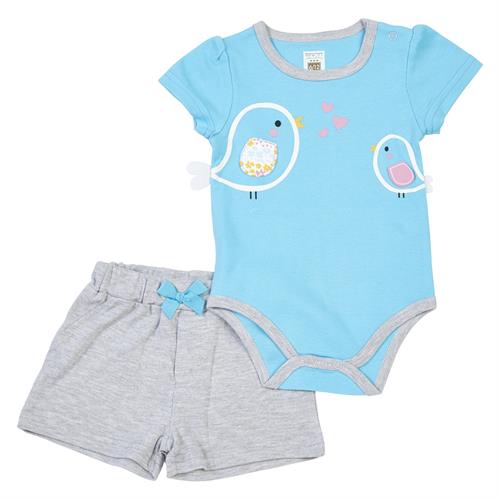 חליפת בגד גוף ציפורים תכלת