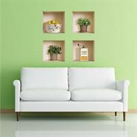 רביעיית מדבקות מטבח כפרי לימונים, עציצים ומטחנת קפה דגם 418