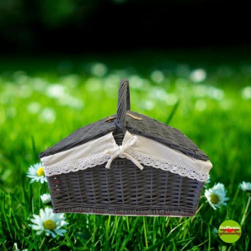 סלסלת פיקניק אפורה עם מכסים מתקפלים