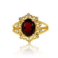 טבעת זהב 14 קראט בעיצוב ויקטוריאני משובץ אבן גרנט טבעית ויהלומים 0.08 קראט