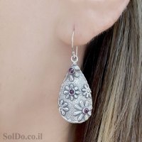 עגילי כסף מעוצבים בשילוב אבני גרנט  A8863 | תכשיטי כסף | עגילי כסף