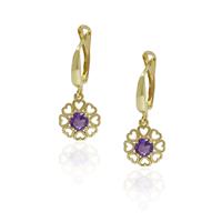 עגילי זהב נתלים עם אמטיסט סגולה