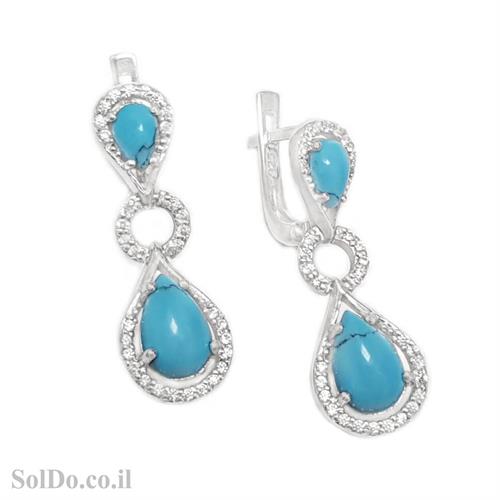 עגילי כסף משובצים אבני טורקיז וזרקונים A8746 | תכשיטי כסף 925 | עגילי כסף