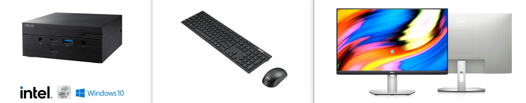 באנדל מחשב קומפקטי ASUS I3  + מקלדת ועכבר מבית ASUS + מסך מחשב "24 DELL כולל מערכת הפעלה