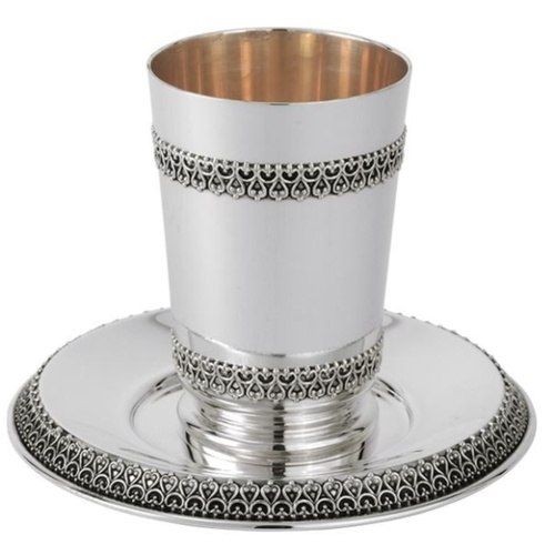 סט קידוש כסף טהור דגם רגלית פיליגרין | הכרם החדשה