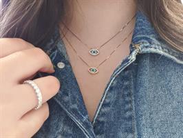 שרשרת עין הרע עם יהלומים וטורקיז בזהב 14 קראט