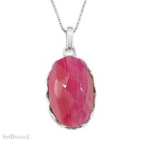 תליון מכסף משובץ אבן אגט צבע ורוד T6166 | תכשיטי כסף