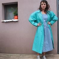 מעיל טרנץ' תכלת ארוך Trench Coat מידה XL/XXL