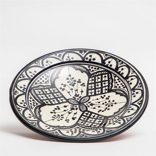 צלחת שחור לבן פרחים L