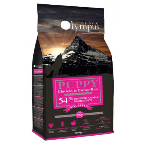 מזון לכלב בלאק אולימפוס - 54% בשר עוף - עם אורז חום לגורי כלבים 12 קילו Black Olympus