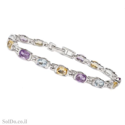 צמיד מכסף משובץ אבני אמטיסט, סיטרין, טופז כחול  Z3094