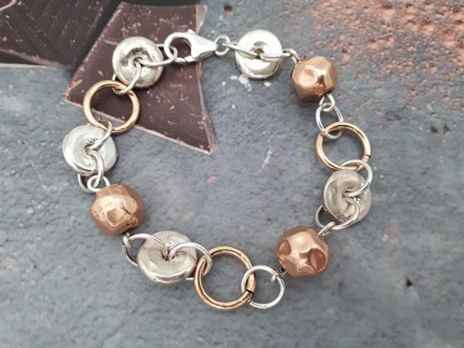 B-06 צמיד חרוזים מכסף ורוזגולד