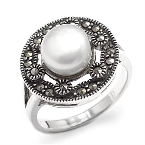 טבעת כסף משובצת מרקזטים ופנינה לבנה RG8500 | תכשיטי כסף 925 | טבעות כסף