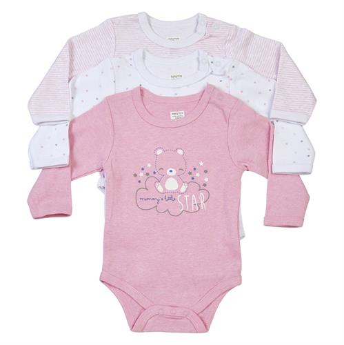 סט 3 בגדי גוף מודפסים ורוד בייבי