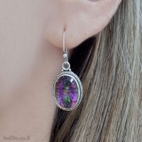 עגילים מכסף תלויים משובצים מיסטיק טופז  A8989 | תכשיטי כסף | עגילי כסף