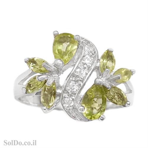 טבעת מכסף משובצת אבני פרידוט וזרקונים RG6078 | תכשיטי כסף 925 | טבעות כסף