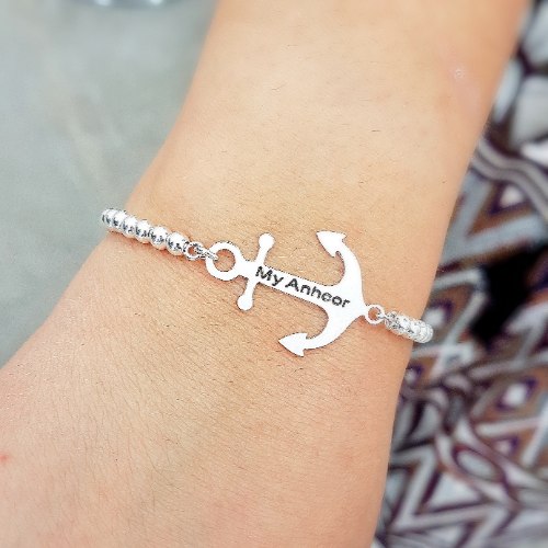 צמיד כדורים 4mm עם עוגן עם חריטה דגם LA434