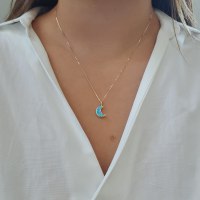 שרשרת ירח זהב מאבן אופל