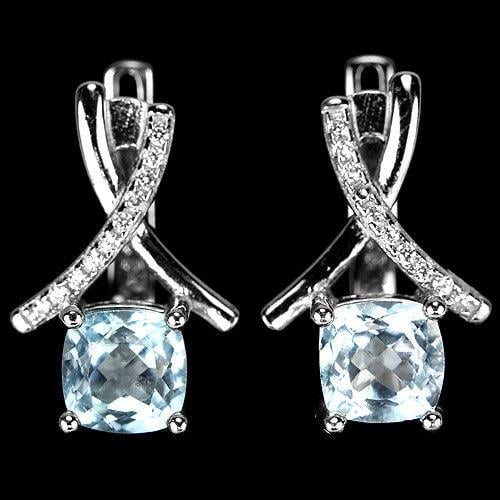 עגילי כסף משובצים טופז כחול וזרקונים A8348 | תכשיטי כסף 925 | עגילי כסף