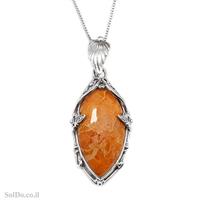 תליון מכסף מעוצב משובץ קורל T6091 | תכשיטי כסף