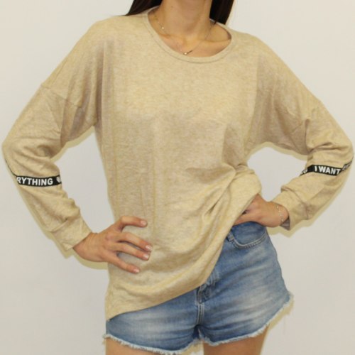 חולצת סריג סרט מודפס בז'