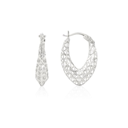 עגילי חישוק זהב לבן עם חריטת ופיתוחים