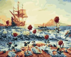 צביעה לפי מספרים - שושנים על החוף