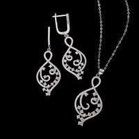 עגילים ותליון כסף משובצים זרקונים S1457 | תכשיטי כסף 925 | עגילי כסף | שרשרת כסף